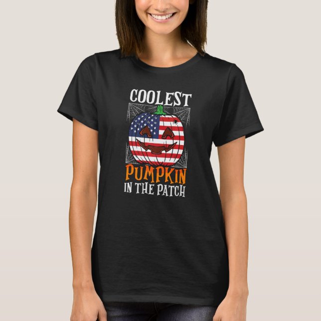 T-shirt Citrouille le plus froid dans le Patch US Drapeau  (Devant)