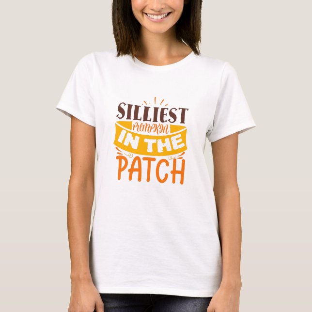 T-shirt Citrouille Le Plus Silliest Dans Le Patch Mignonne (Devant)