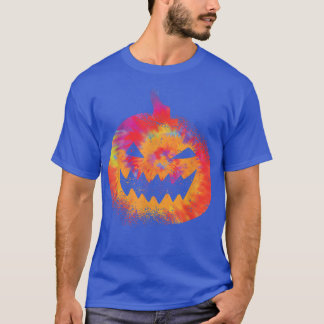 T-shirt Citrouille Orange Tie Dye Jack O Lantern Visage Ha