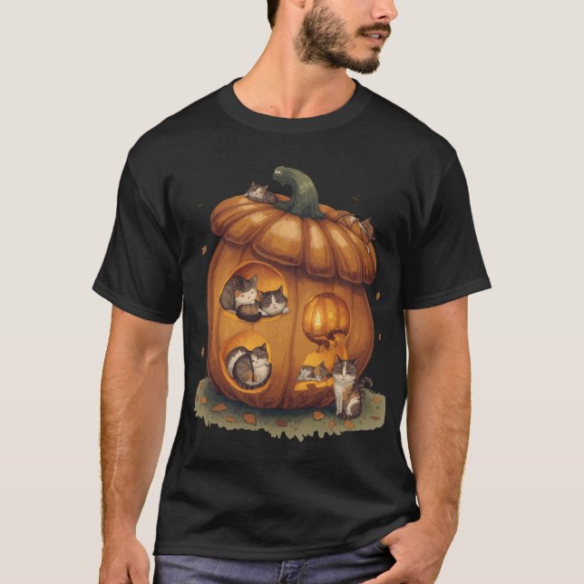 T-shirt Citrouille plein de chats (Devant)