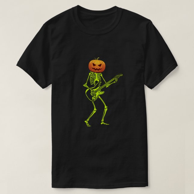 T-shirt Citrouille Skeleton Play Guitare Lumineuse Costume (Design devant)