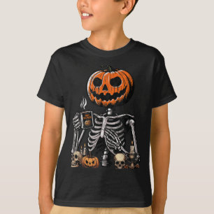 T-shirt Citrouille squelette buvant du café Halloween drôl