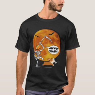 T-shirt Citrouille Squelette Jambe Cassée Halloween Corgi