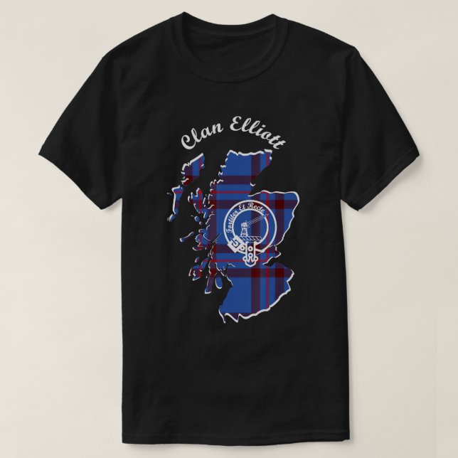T-shirt Clan Elliott nom de famille Scottish Tartan Map (Design devant)
