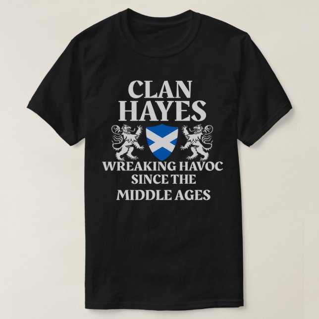T-shirt Clan Hayes Scottish Family Kilt Tartan Nom du lion (Design devant)