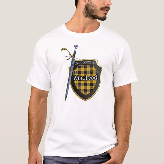 T-shirt Clan MacLeod Tartan Scottish Shield & Sword (Devant)