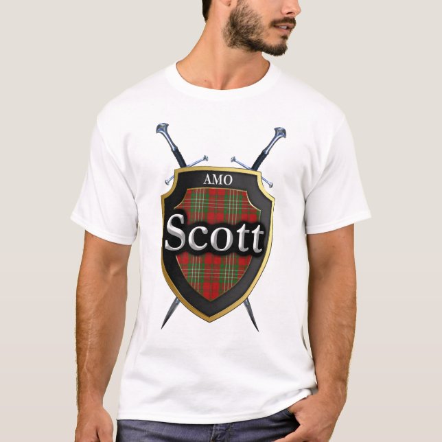T-shirt Clan Scott Tartan Plaid Shield & Swords (Devant)