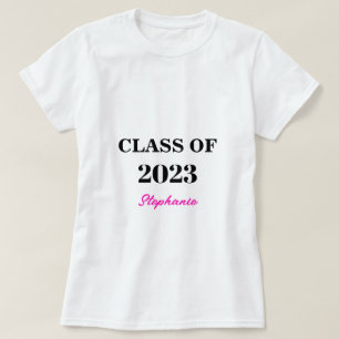 T-shirt Classe De 2023 Moderne Monogramme Rose Mete Gradua
