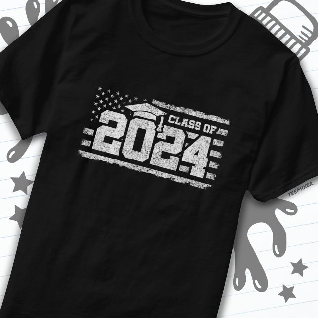 T-shirt Classe de 2024 Graduation American Flag Senior 202 (Créateur téléchargé)