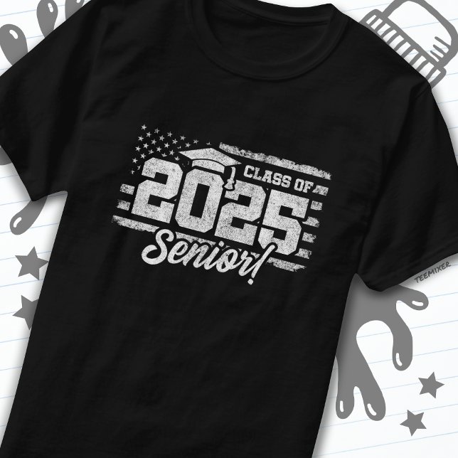 T-shirt Classe de 2025 Graduation American Flag Senior 202 (Créateur téléchargé)