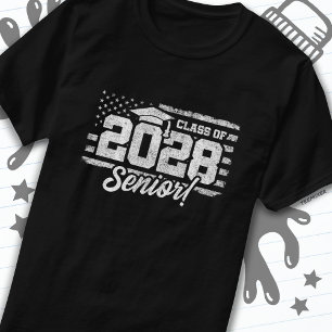 T-shirt Classe de 2028 Graduation American Flag Senior 202
