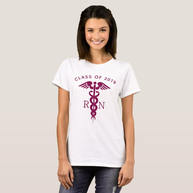 T-shirt Classe de 20xx Nursing Graduate Red Caduceus (Devant entier)