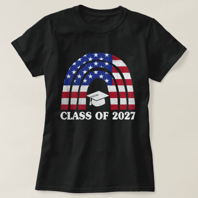 T-shirt Classe De Graduation De 2027 Rainbow Usa American  (Design devant)