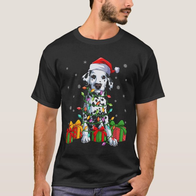 T-shirt Classi Dalmatien Santa Hat laide Noël éclairage Cl (Devant)