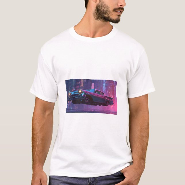 T-shirt Classic Neon Noir Car in a Futuristic Night (Devant)