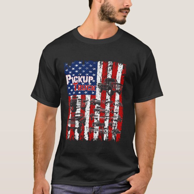 T-shirt Classic Pickup Truck American Drapeau 4 juillet gr (Devant)