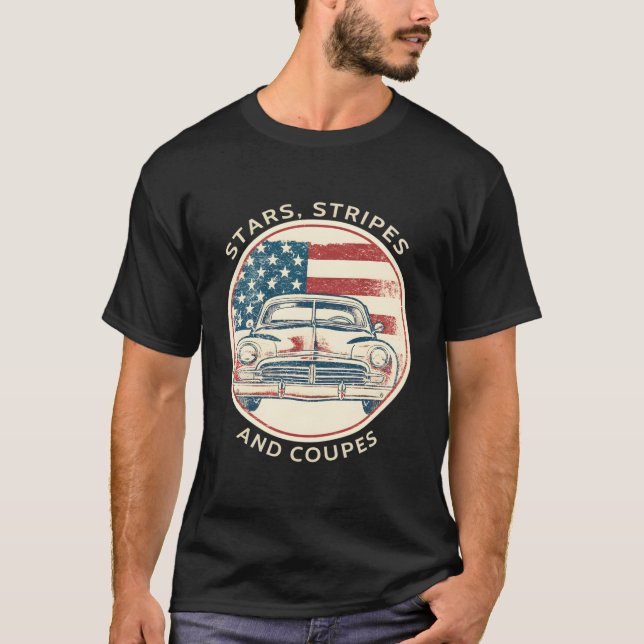 T-shirt Classic Voiture Patriotique Américain Drapeau Vint (Devant)