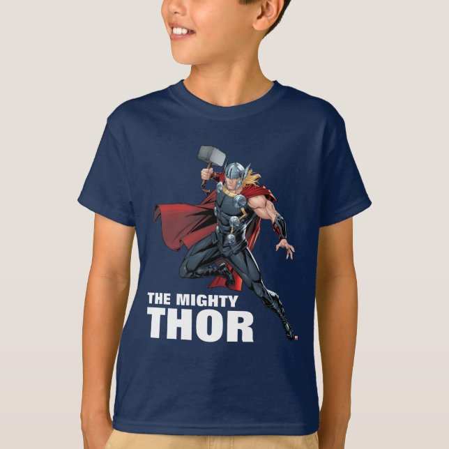 T-shirt Classique Avengers | Thor Leaping Avec Mjolnir (Devant)