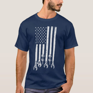 T-shirt Clé USA Drapeau Américain Mécanicien Garage Patri