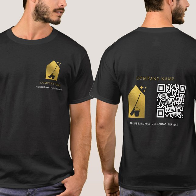 T-shirt Cleaning Cleaner Service Gold Logo QR Code Black (Cleaning Cleaner Service Gold Logo QR Code Black T-Shirt)