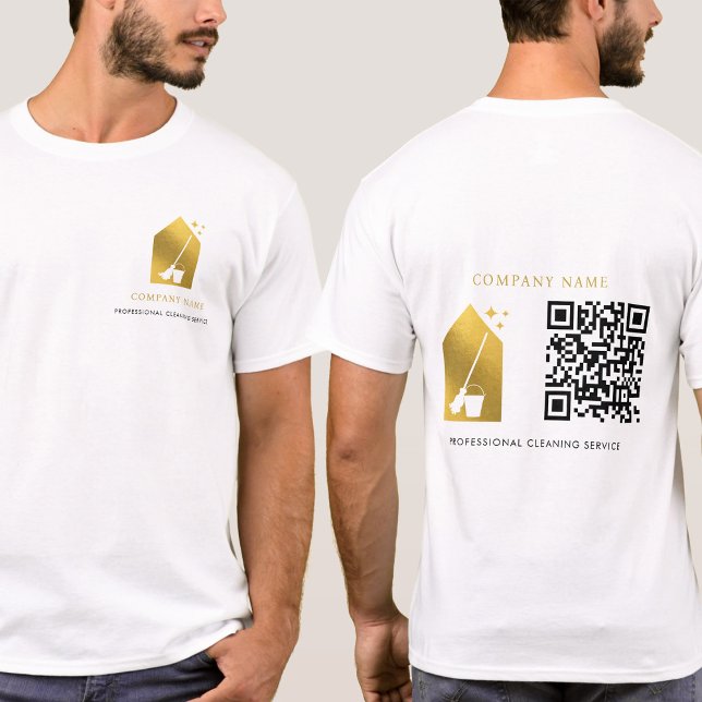 T-shirt Cleaning Cleaner Service Gold Logo QR Code White (Cleaning Cleaner Service Gold Logo QR Code White T-Shirt)