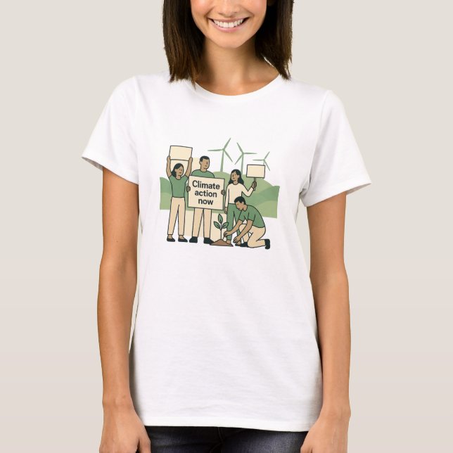T-shirt Climate Action Now Bold Green Protest Design (Devant)