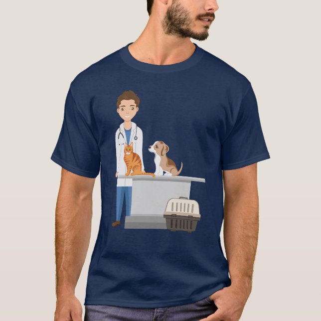 T-shirt Clinique Vétérinaire Homme Vétérinaire Avec Animau (Devant)