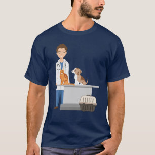 T-shirt Clinique vétérinaire homme vétérinaire avec chat e
