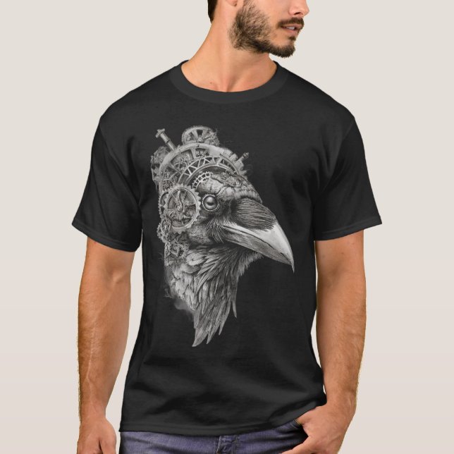 T-shirt Clockwork Raven Portrait — Pen-and-Ink Steampunk  (Devant)