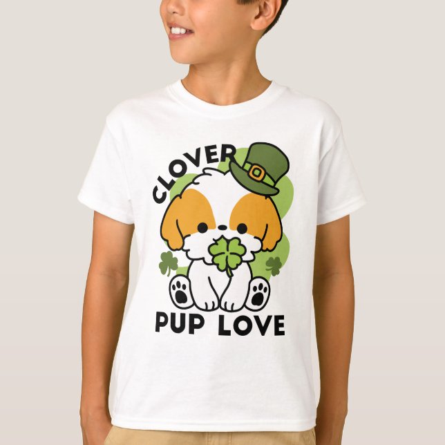 T-shirt Clover Pup Love - St. Patrick's Day Chien Design (Devant)