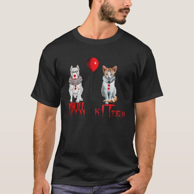 T-shirt Clown Kitten Chat Et Pitbull Chien Horreur Hallowe (Devant)