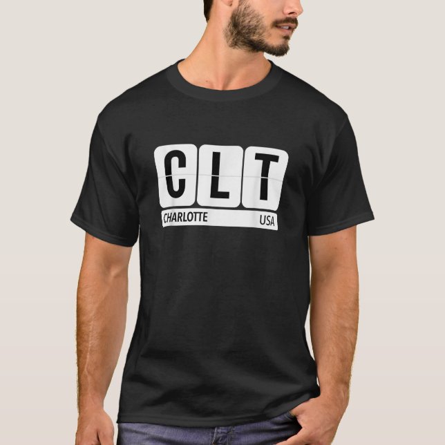 T-shirt CLT Charlotte NC USA Travel Souvenir Black Text  (Devant)