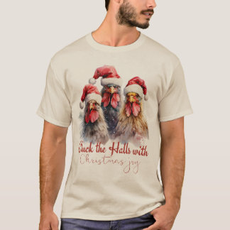 T-shirt "Cluck the Halls" Noël Joy Chickens Tee