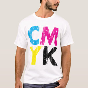 T-shirt CMYK a affligé le type empilé chemise