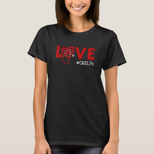 T-shirt Cns Infirmière Plaid Rouge Amour Coeur Stéthoscope (Devant)