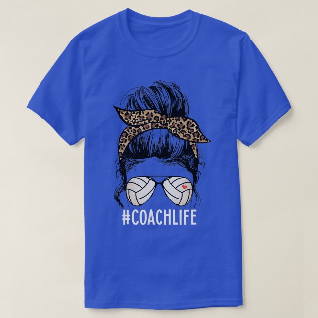 T-shirt Coach Life Volleyball Leopard Messy Bun Jour V (Design devant)