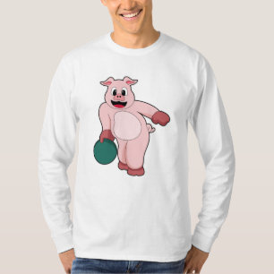 T-shirt Cochon à Bowling avec balle de Bowling