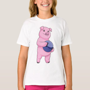 T-shirt Cochon à Bowling avec balle de Bowling