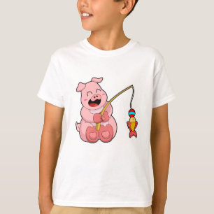 T-shirt Cochon à la pêche avec poisson
