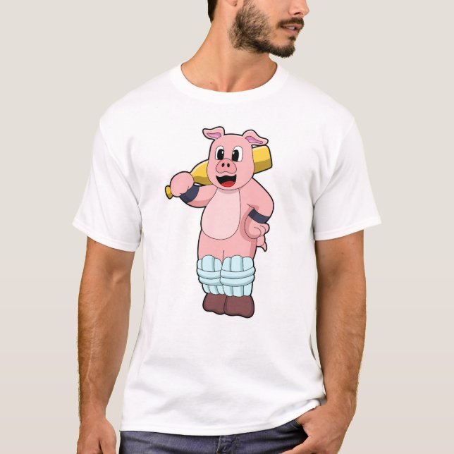 T-shirt Cochon au cricket avec batte de cricket (Devant)