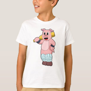 T-shirt Cochon au cricket avec batte de cricket