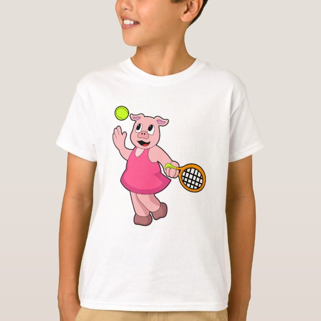 T-shirt Cochon au tennis avec raquette de tennis (Devant)