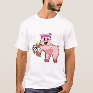 T-shirt Cochon au tennis avec raquette de tennis