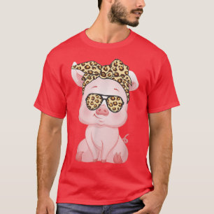 T-shirt Cochon Avec Bandeau Leopard Fleur Cute Cochon Love