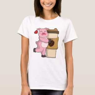 T-shirt Cochon avec café pour aller