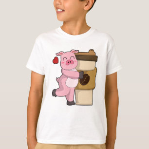 T-shirt Cochon avec café pour aller
