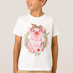 T-shirt Cochon Avec Fleur De Tête Léopard T Cute Oreille D