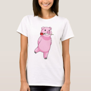T-shirt Cochon avec fleur Rose