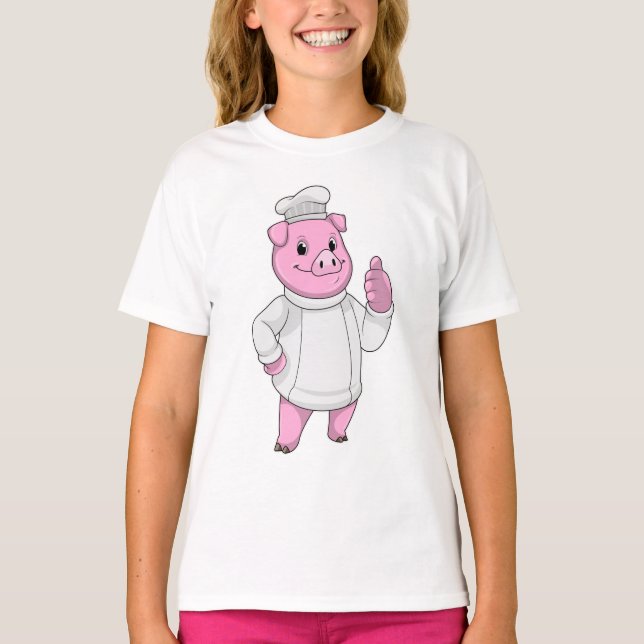 T-shirt Cochon comme cuisinier avec casquette chef (Devant)