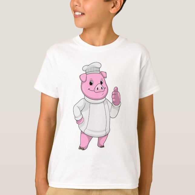 T-shirt Cochon comme cuisinier avec casquette chef (Devant)